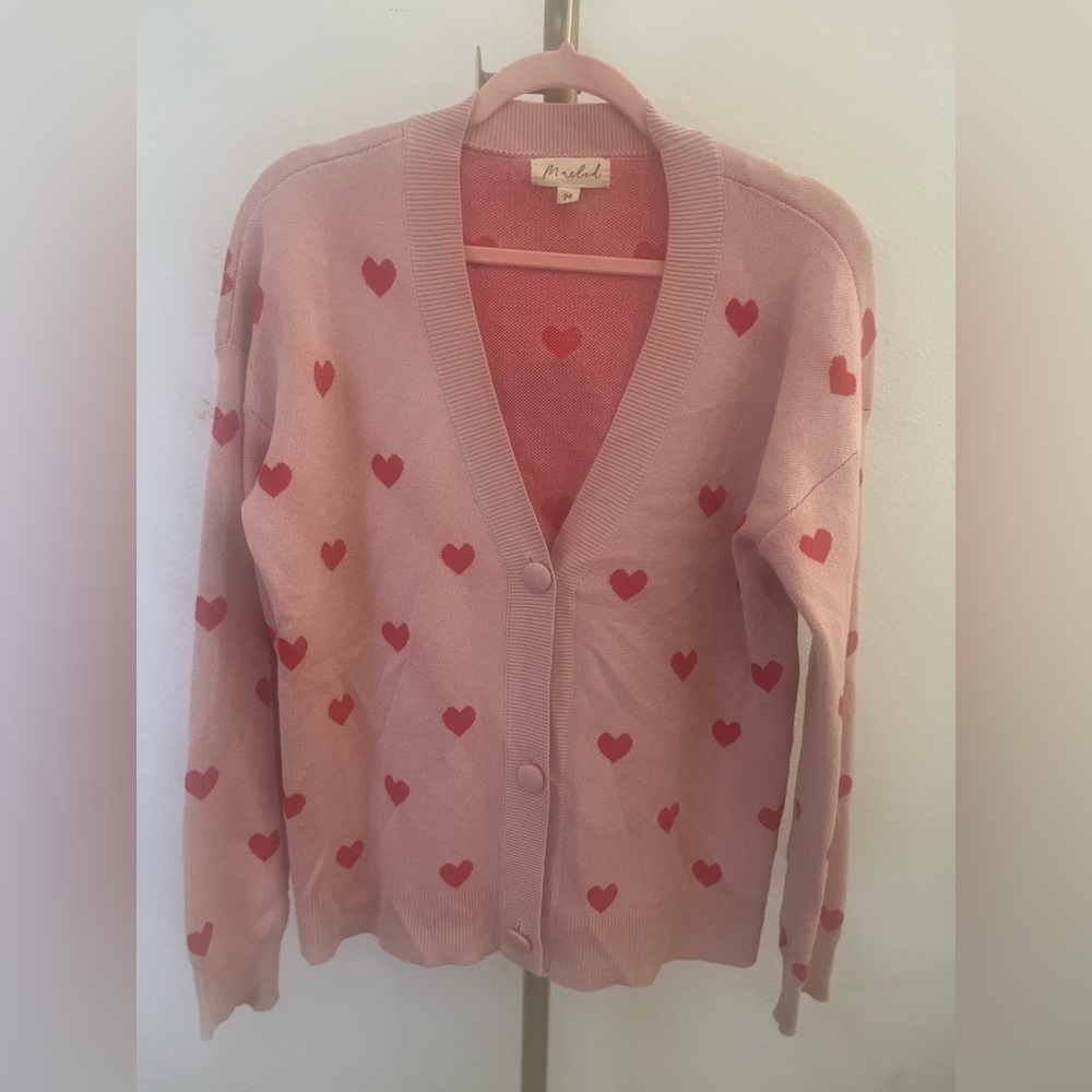Marled Reunited Clothing Heart Print Cardigan Sweater